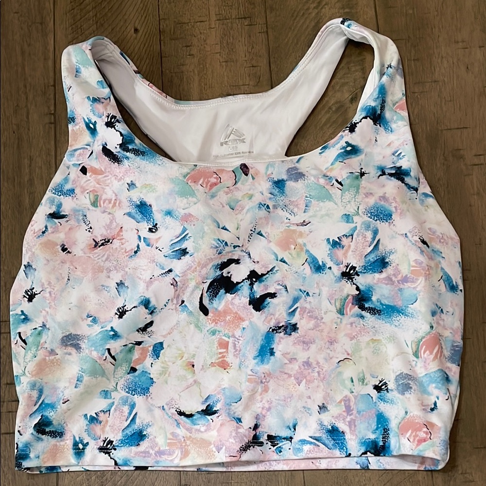RBX Pink and Blue Sleeveless Crop Sports Bra